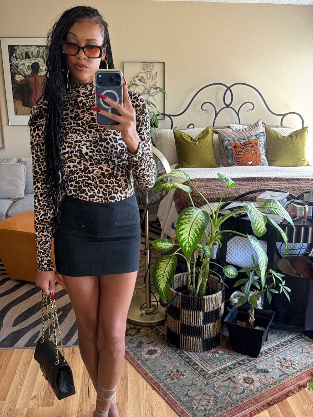 Vintage- Bebe leopard print mock neck long sleeve top